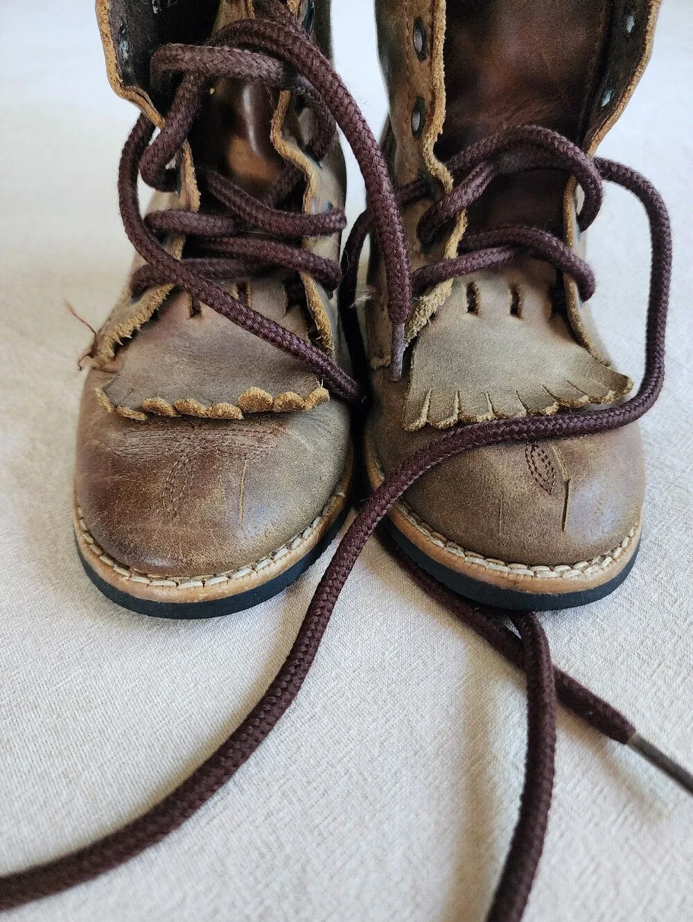 Cowboy Style Brown Leather Lace-Up Ankle Boots Made In Mexico